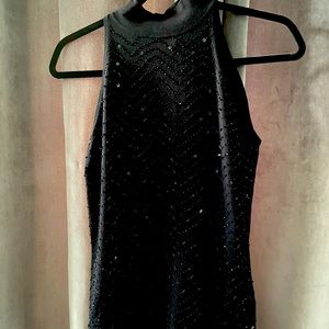Silk knit beaded mock neck sleeveless top